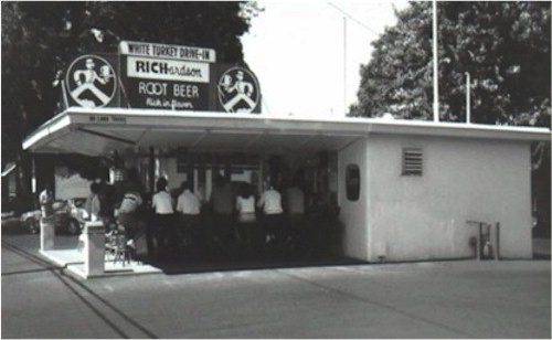 image black and white image of the white turkey drive-in